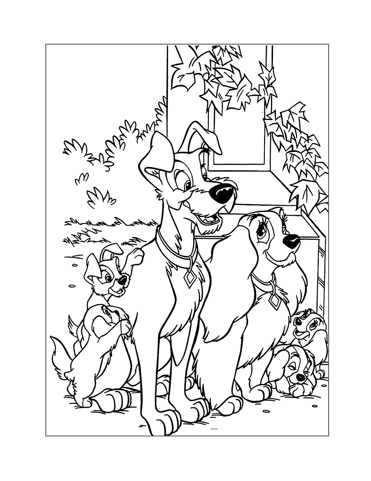 Lady And The Tramp And Puppies Coloring Page