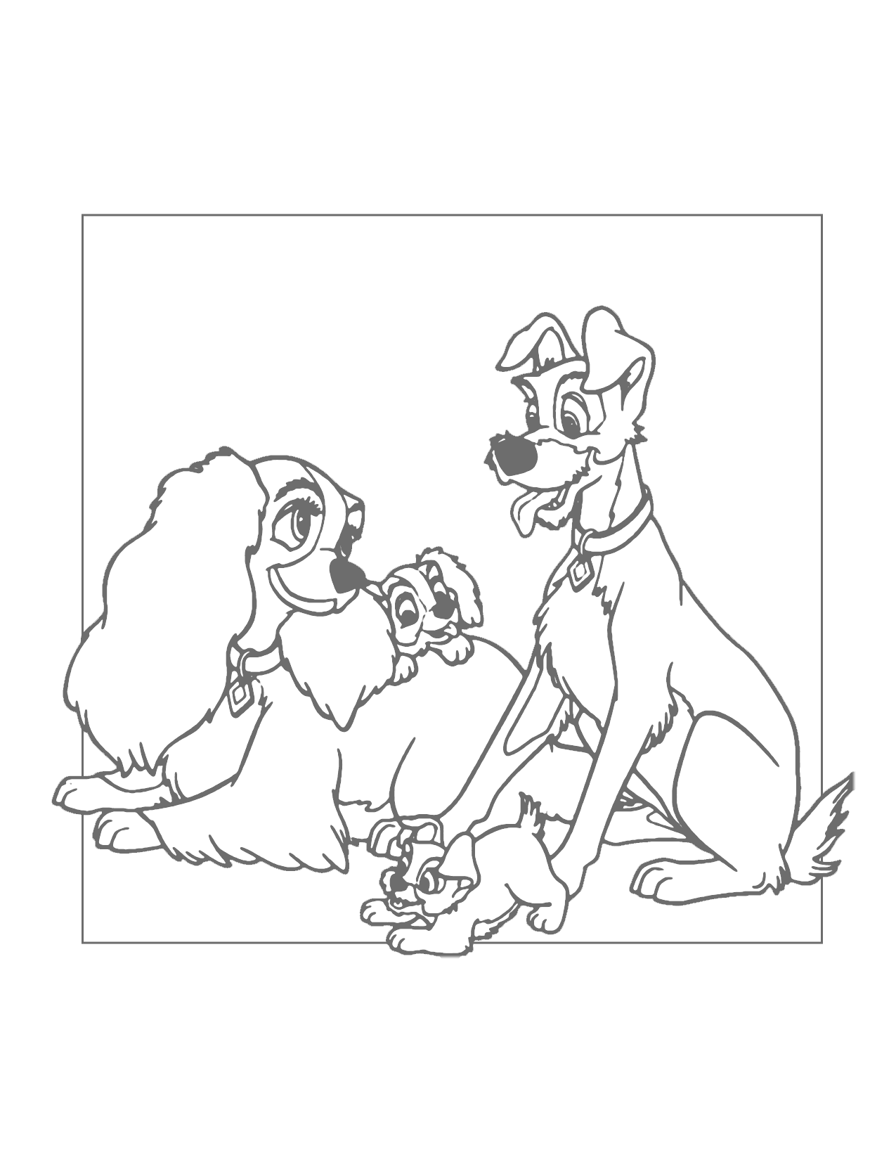 Lady And The Tramp Are A Family Coloring Page