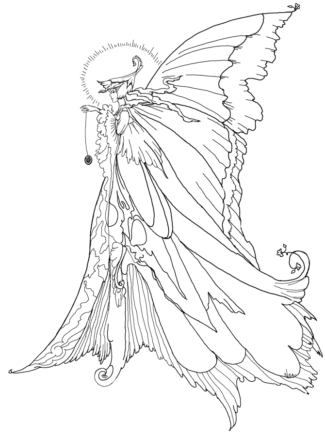 Large Winged Fairy Coloring Page