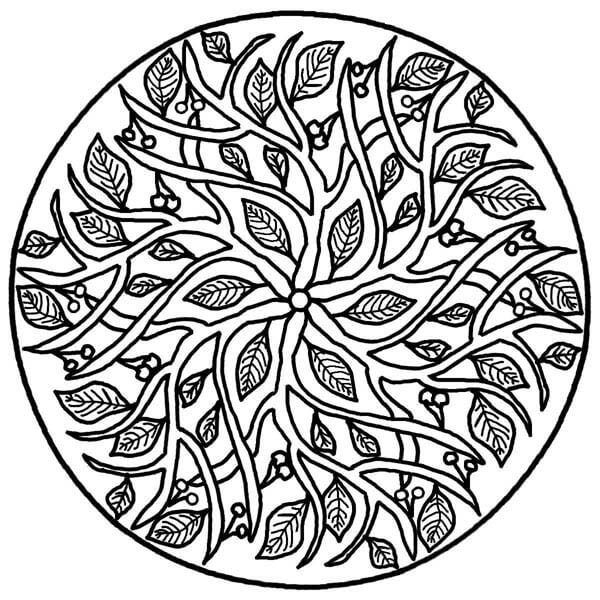 Leaf and Branch Floral Mandala Coloring Page