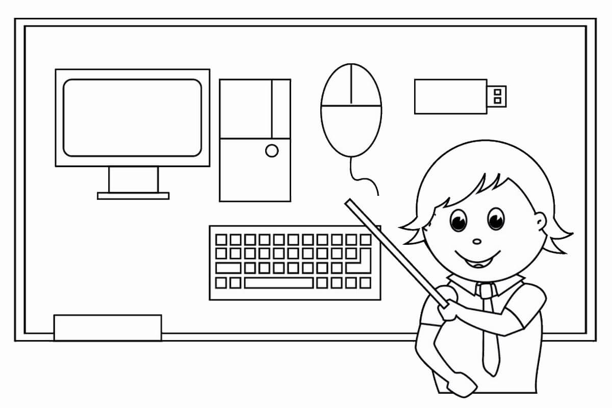 Learning About Computers Coloring Page