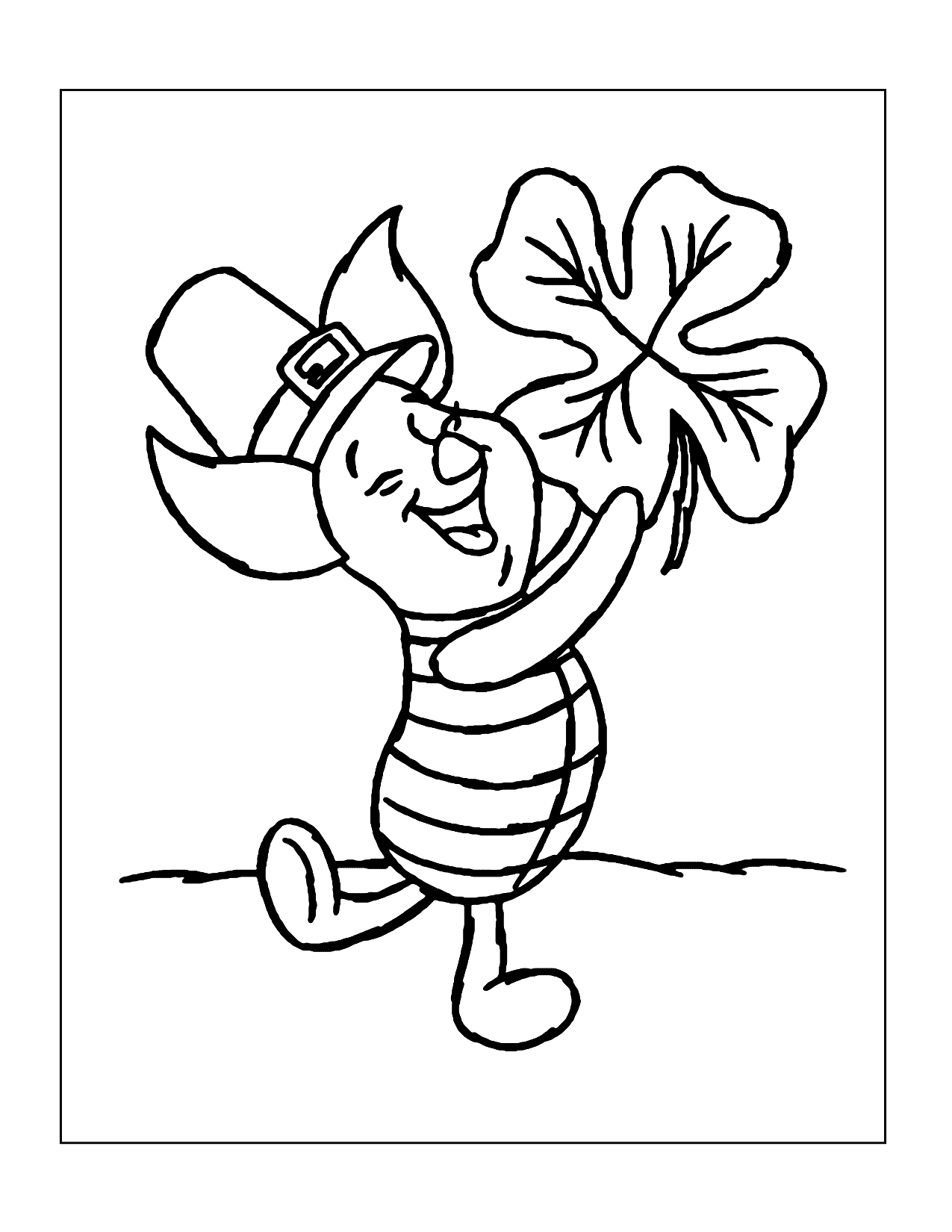 Leprechaun Piglet With Shamrock Coloring Page