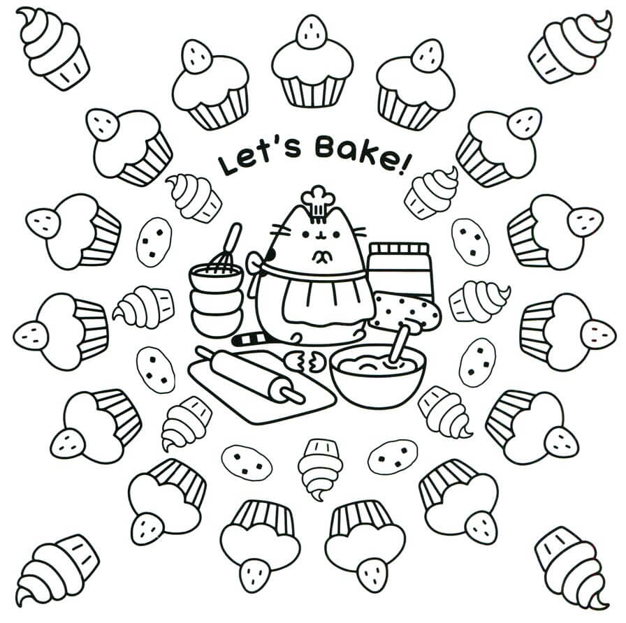 Lets Bake Pusheen Coloring Page