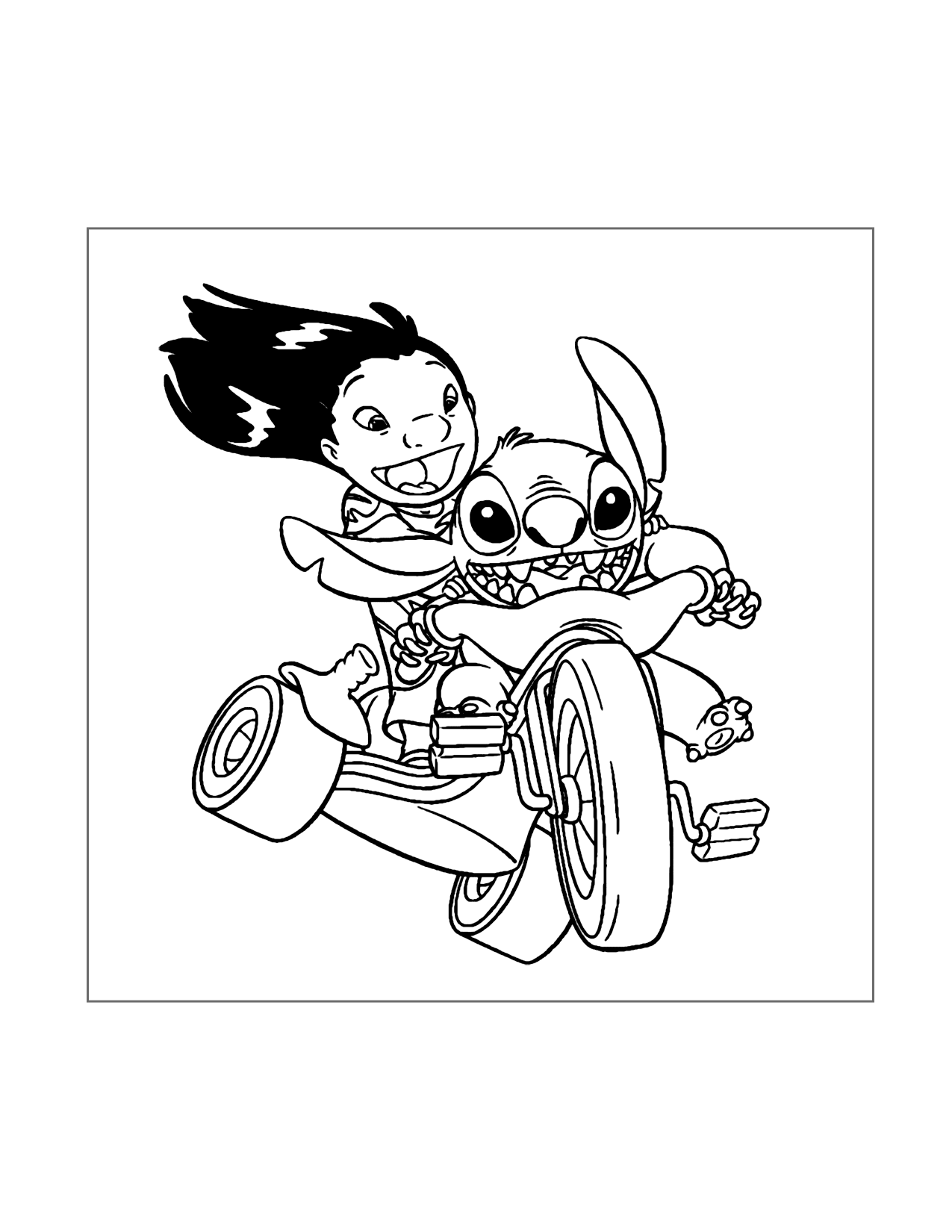 Lilo And Stitch Riding Big Wheel Coloring Page