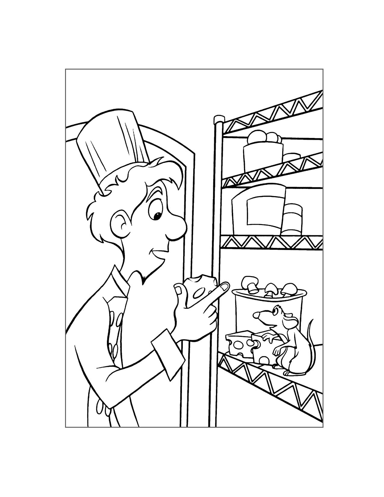 Linguini Gives Hungry Remy Cheese Ratatouille Coloring Page