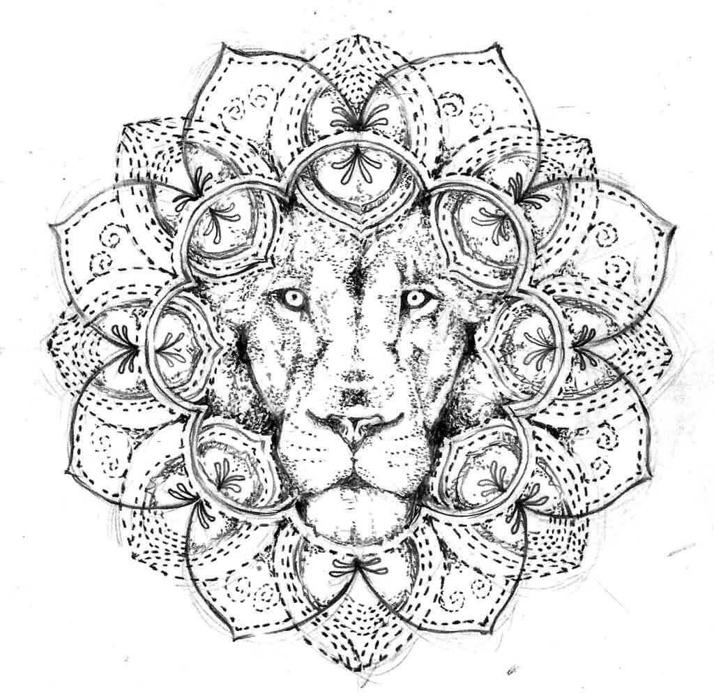 Lion Flower Mandala Drawing to Color