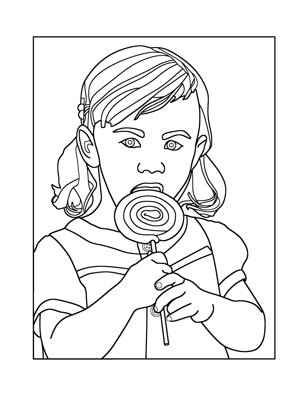 Little Girl With Lollipop Coloring Page