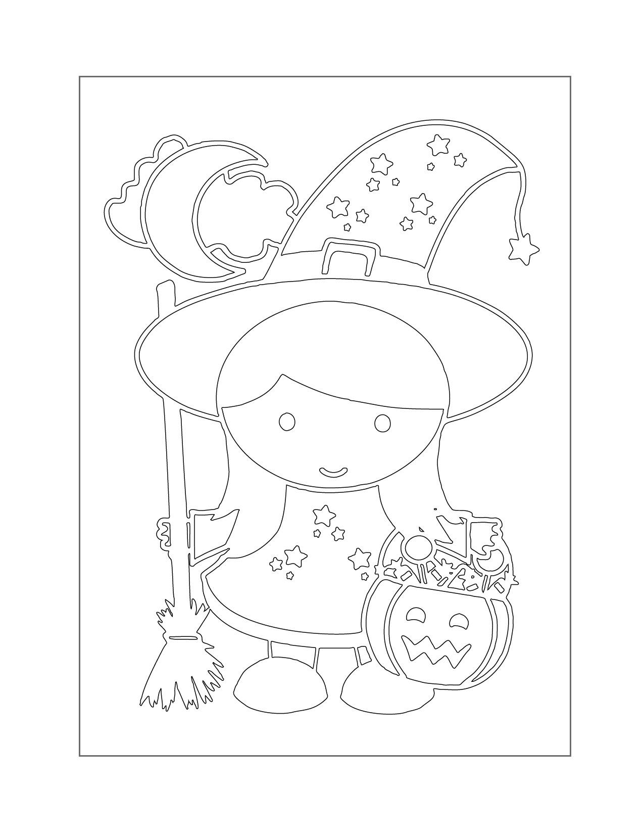 Little Witch Trick Or Treating Coloring Page