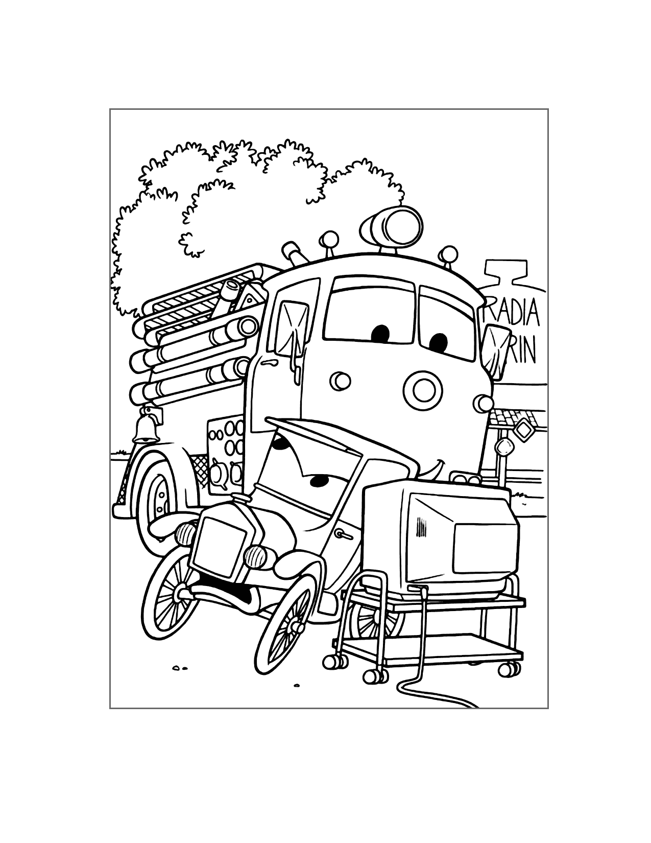 Lizzie And Red Cars Coloring Page