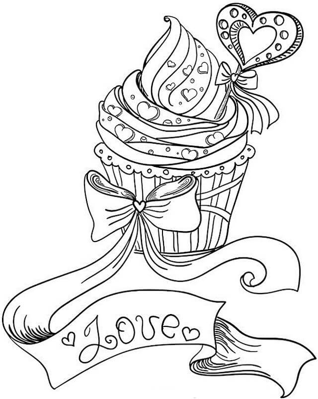 Love Cupcake - Valentines Day Coloring Page