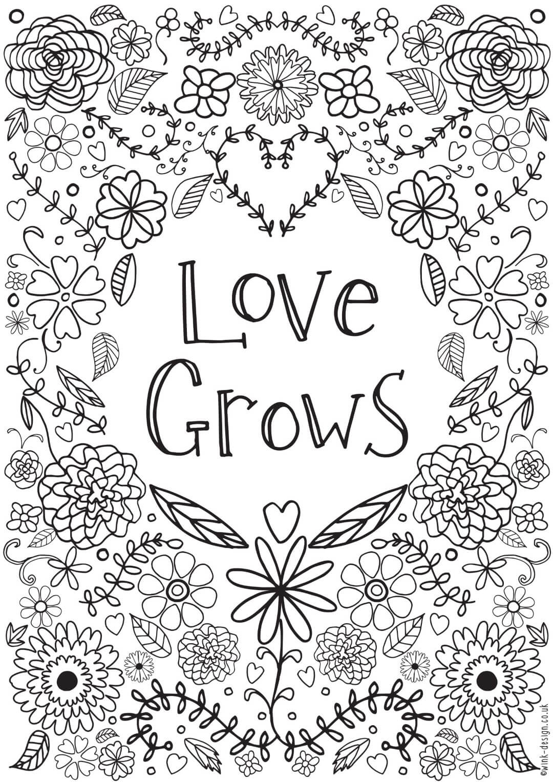 Love Grows Saying Coloring Page