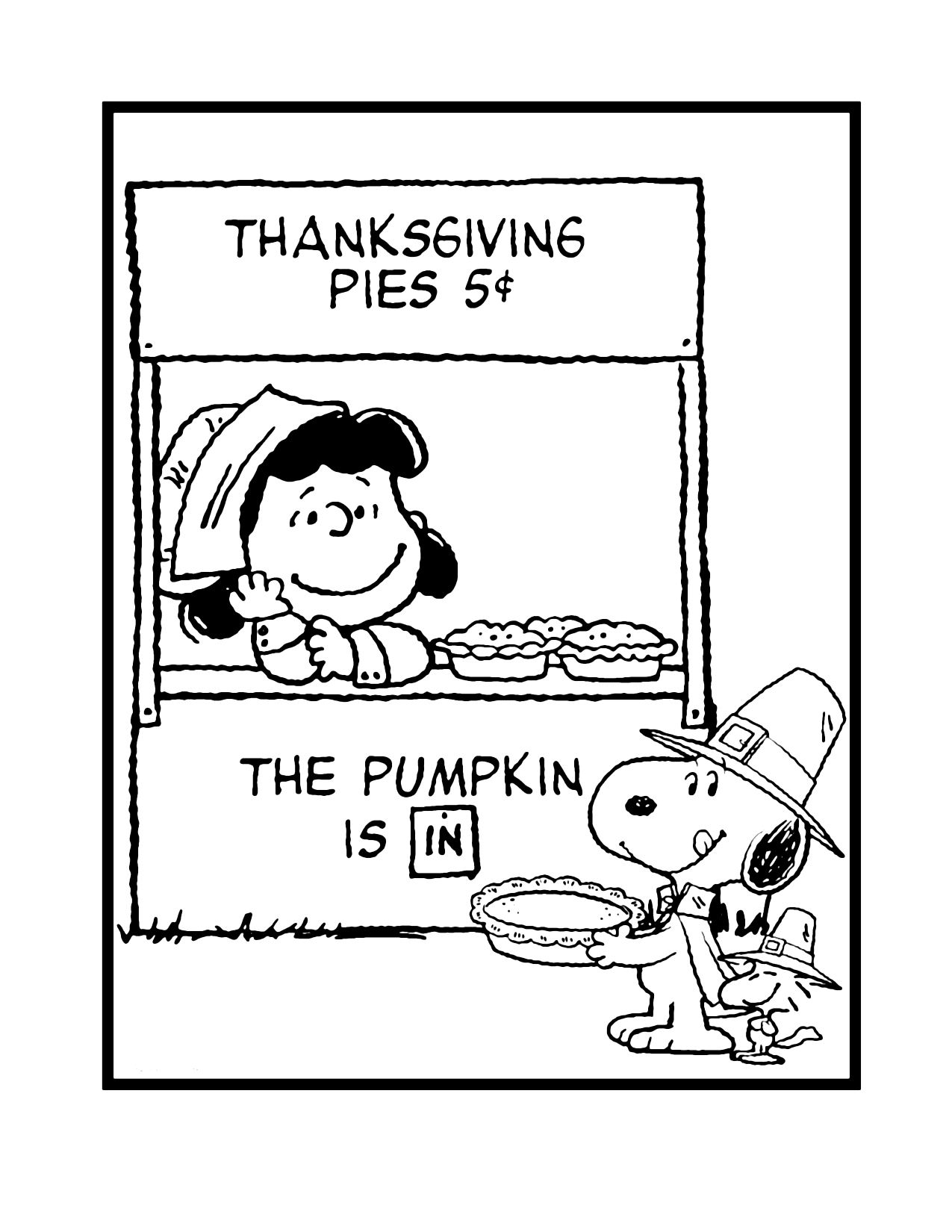 Lucy Selling Thanksgiving Pie Coloring Page