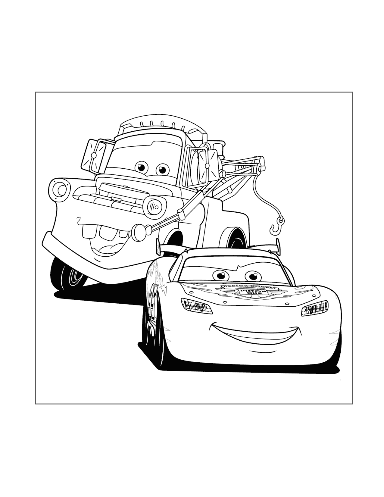 Mater And Lightning Cars Coloring Page