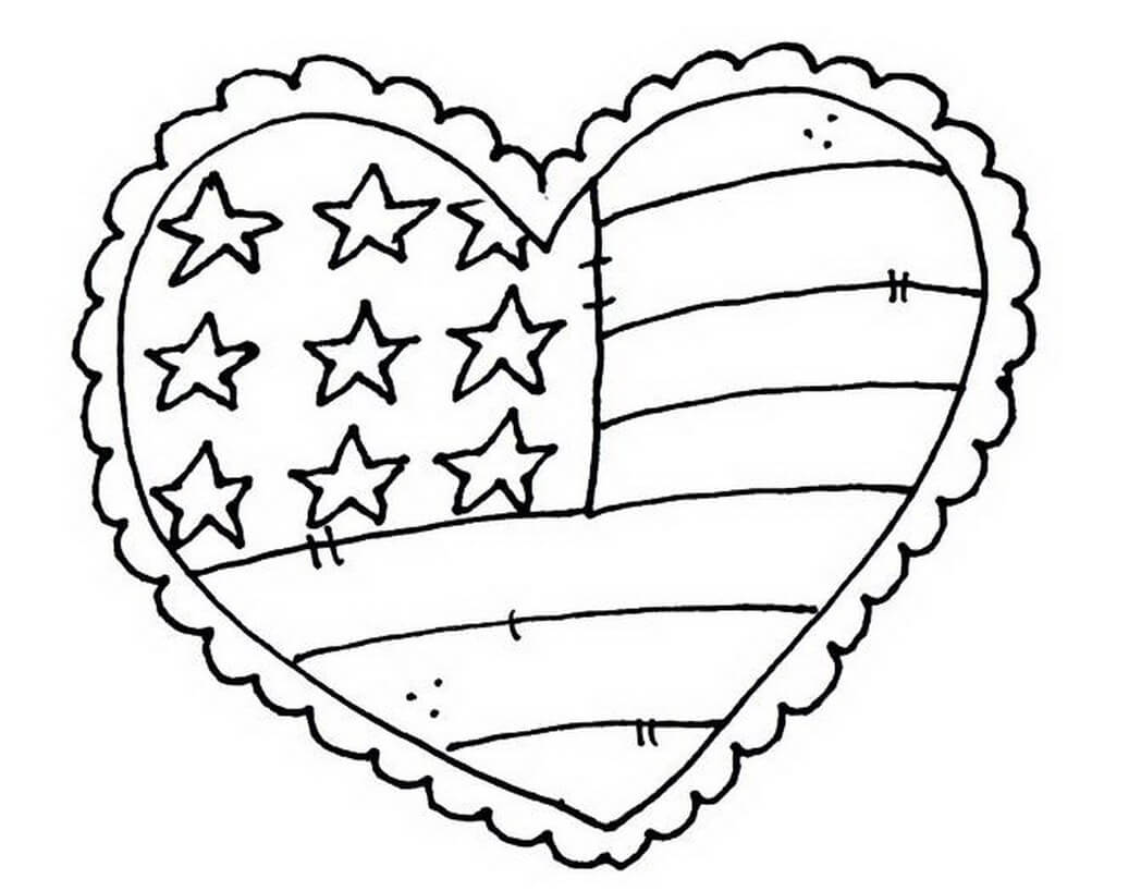 Memorial Day Heart Flag To Color