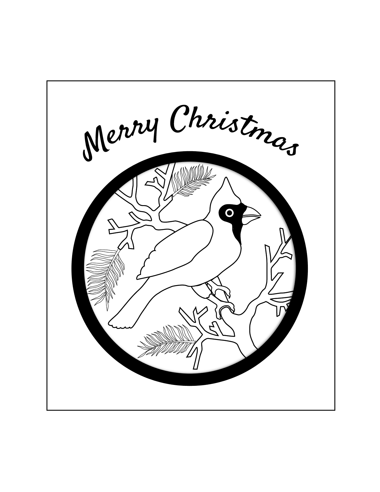 Merry Christmas Cardinal Coloring Page