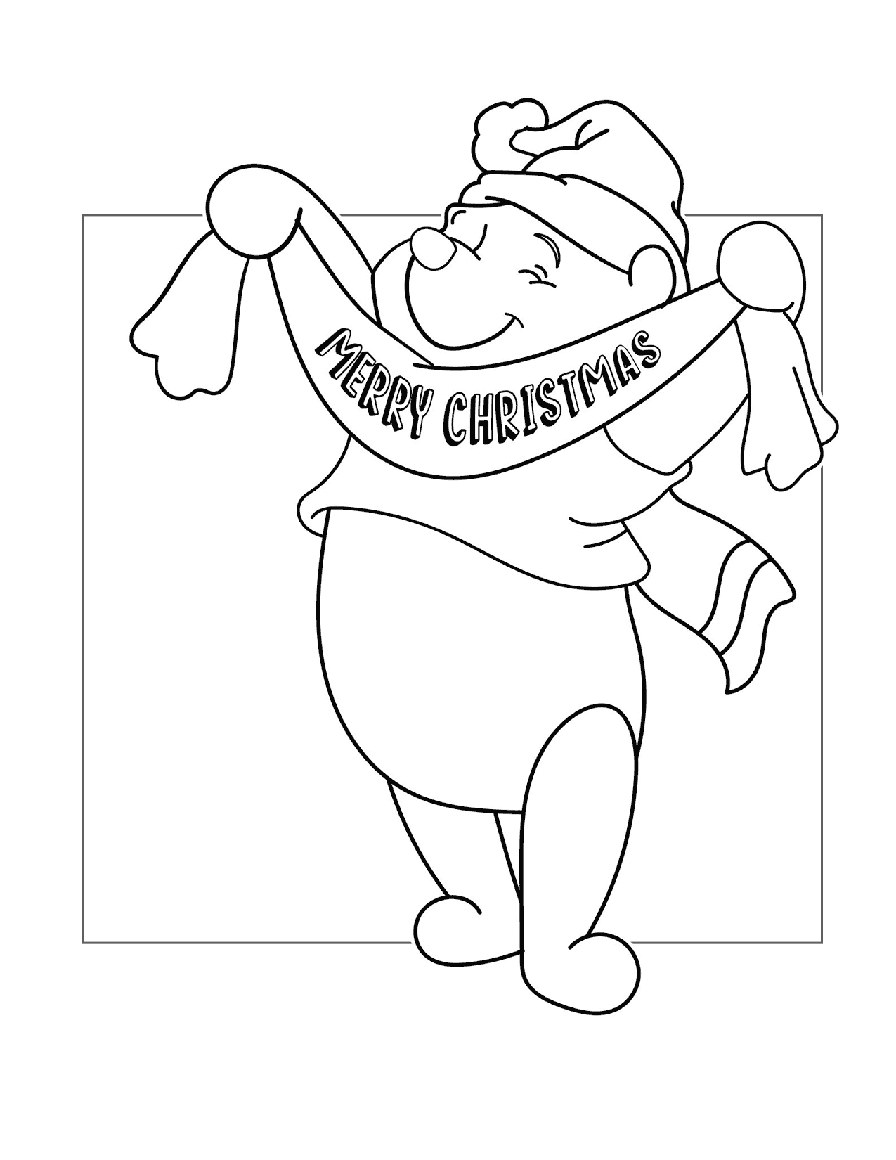Merry Christmas Pooh Bear Coloring Page
