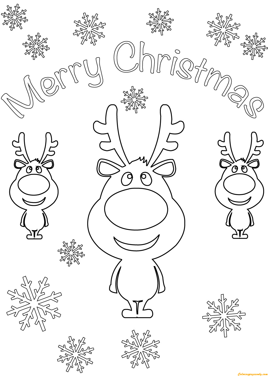 Merry Christmas Reindeer Coloring Page Printable