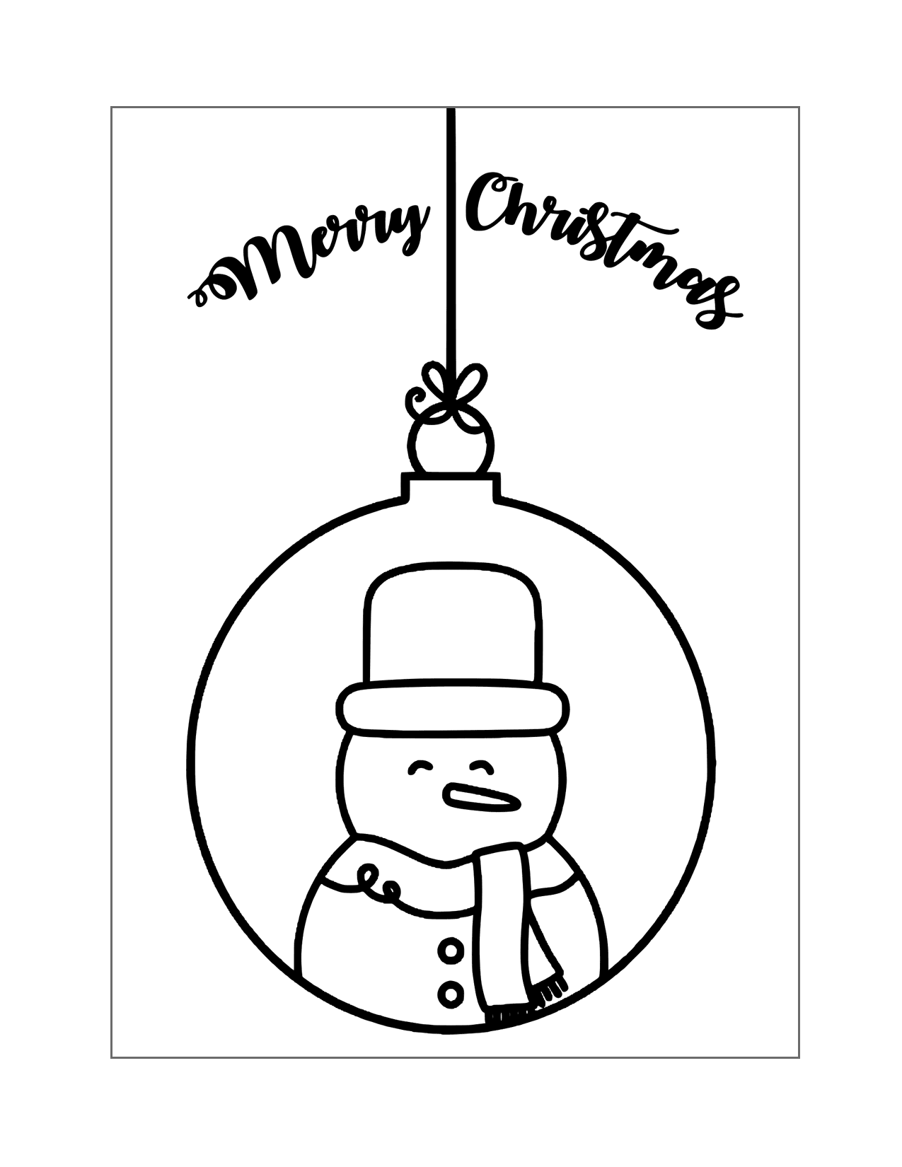 Merry Christmas Snowman Ornament Coloring Page