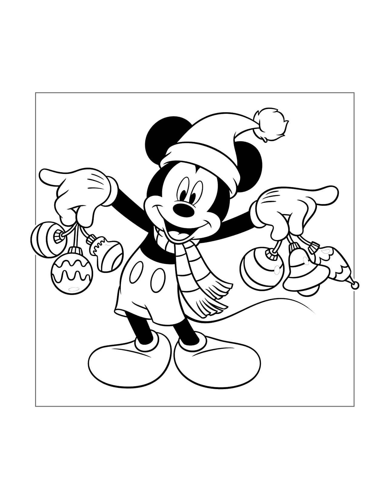 Mickey Mouse Decorates With Christmas Tree Ornaments Coloring Page