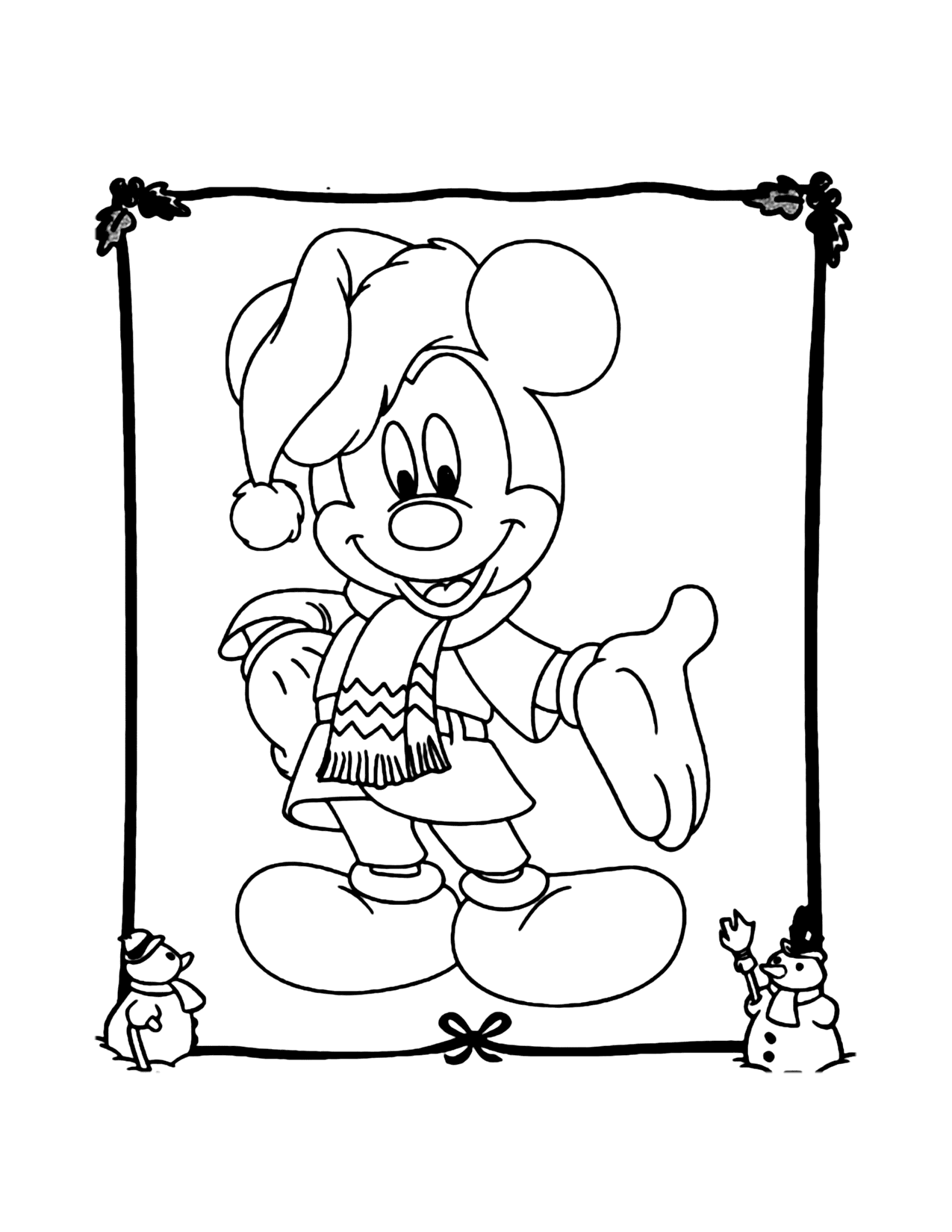Mickey Mouse Dressed For Christmas Coloring Page