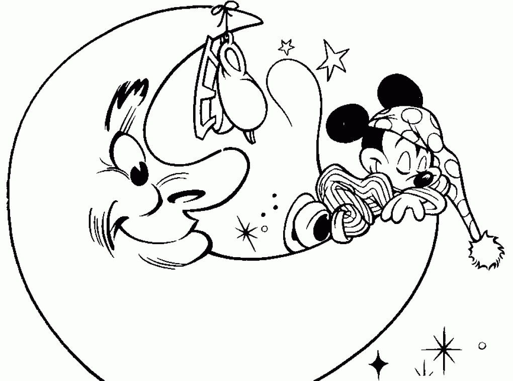 Mickey Mouse Sleeping On The Moon Coloring Pages
