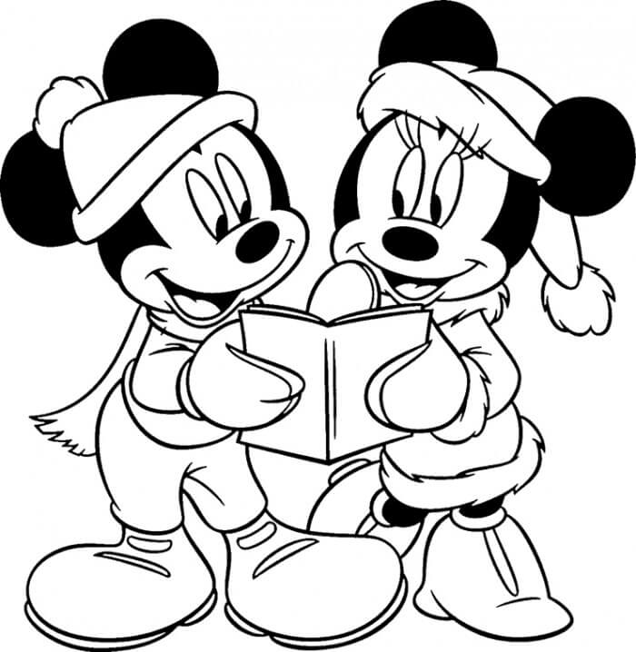 Mickey And Minnie Mouse Caroling Coloring Pages