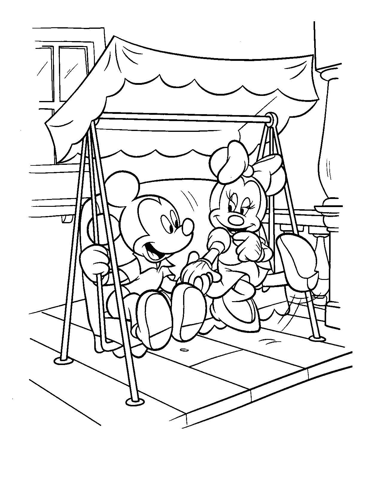 Mickey And Minnie Mouse Swinging Coloring Page