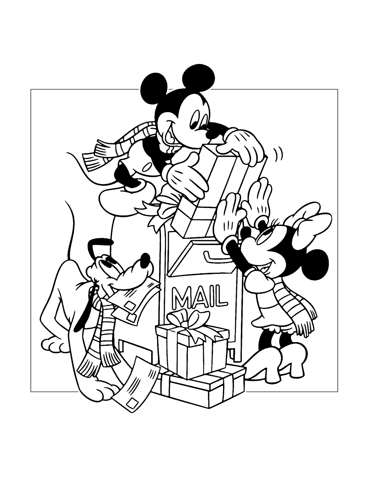 Mickey And Minnie Sending Presents Coloring Page