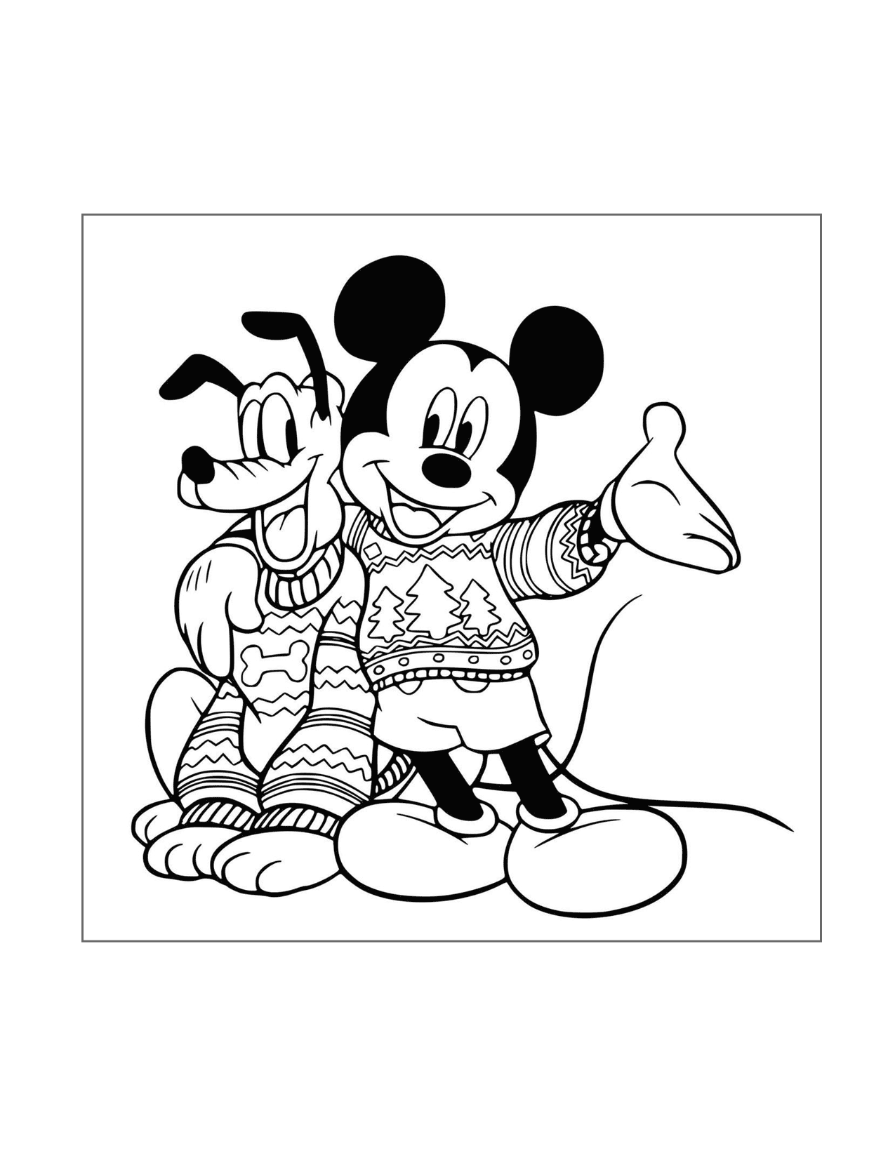 Mickey And Pluto Christmas Sweaters Coloring Page