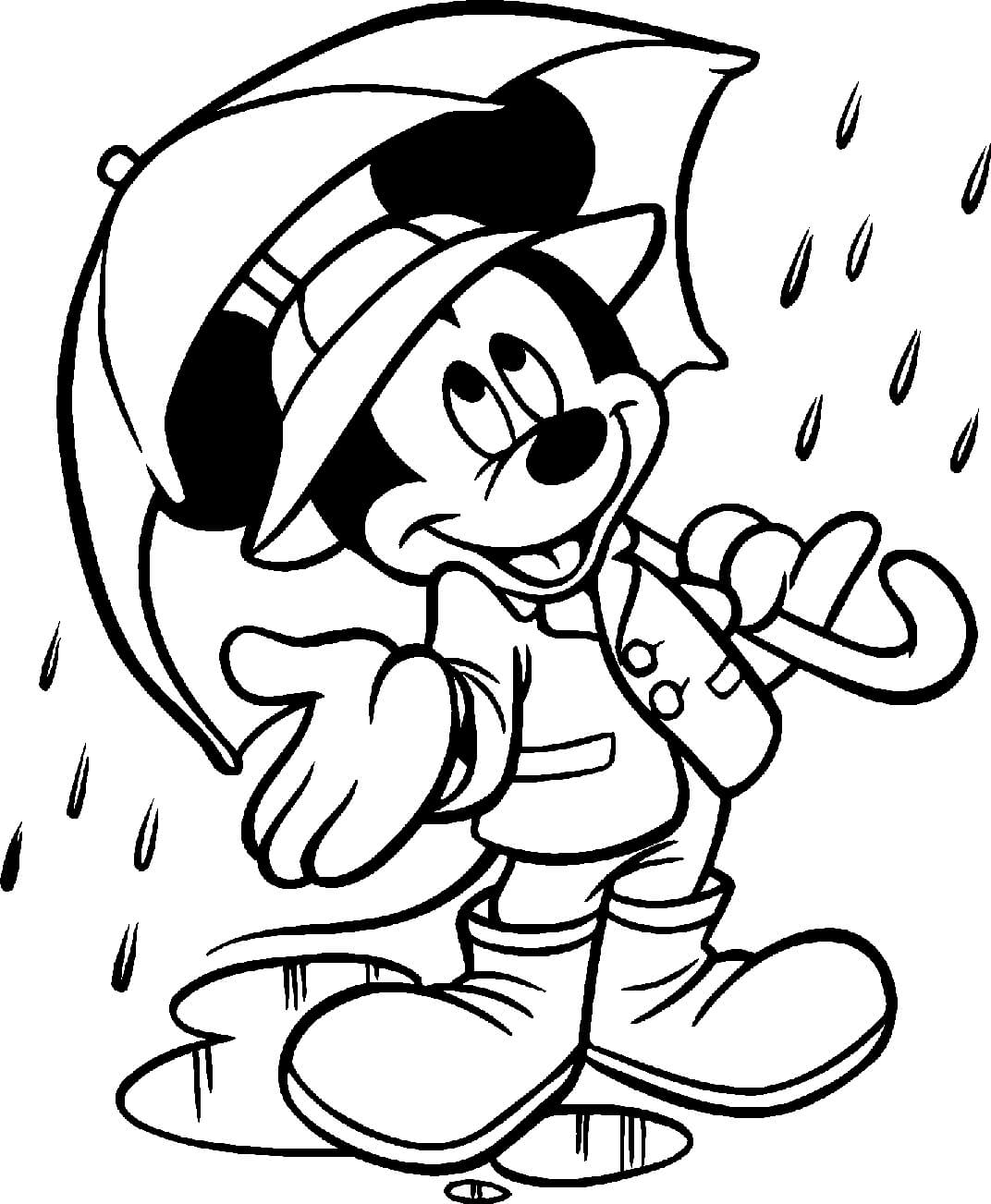 Mickey in the Rain Coloring Pages