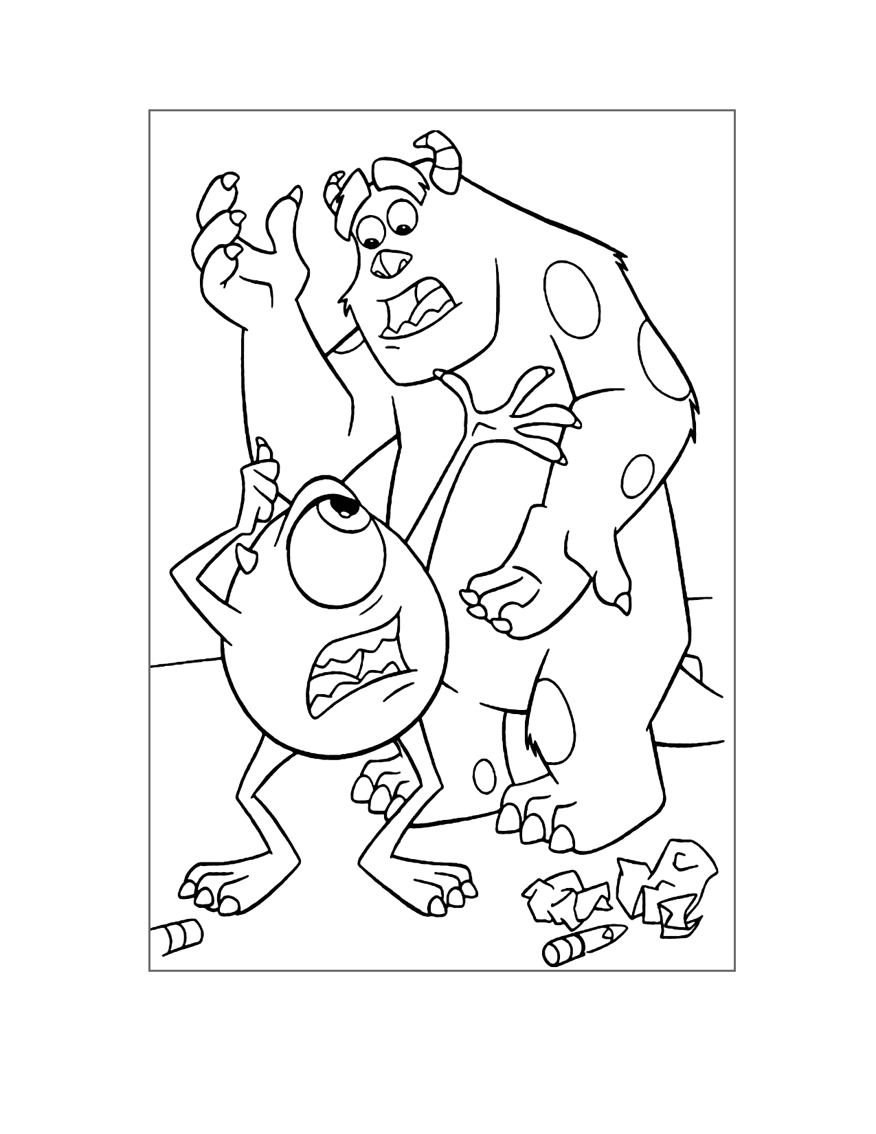 Mike And Sully Panic Monsters Inc Coloring Page