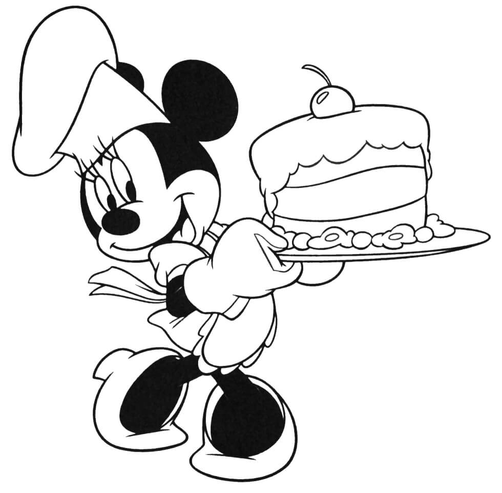 Minnie Mouse Birthday Cake Coloring Page