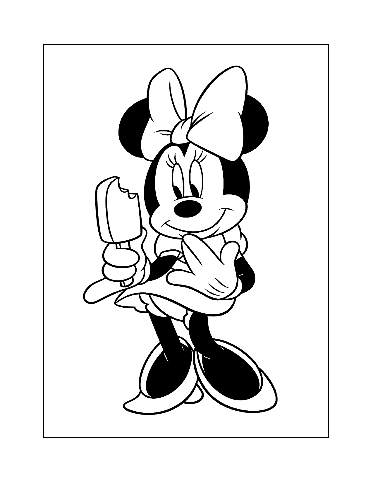 Minnie Mouse Eating Ice Cream Bar Coloring Page
