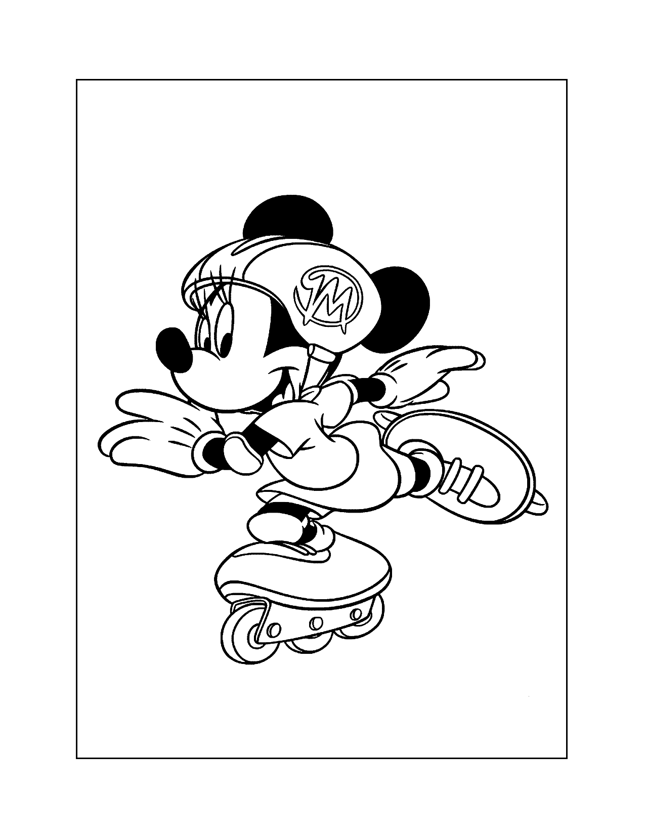 Minnie Mouse Roller Blading Coloring Page