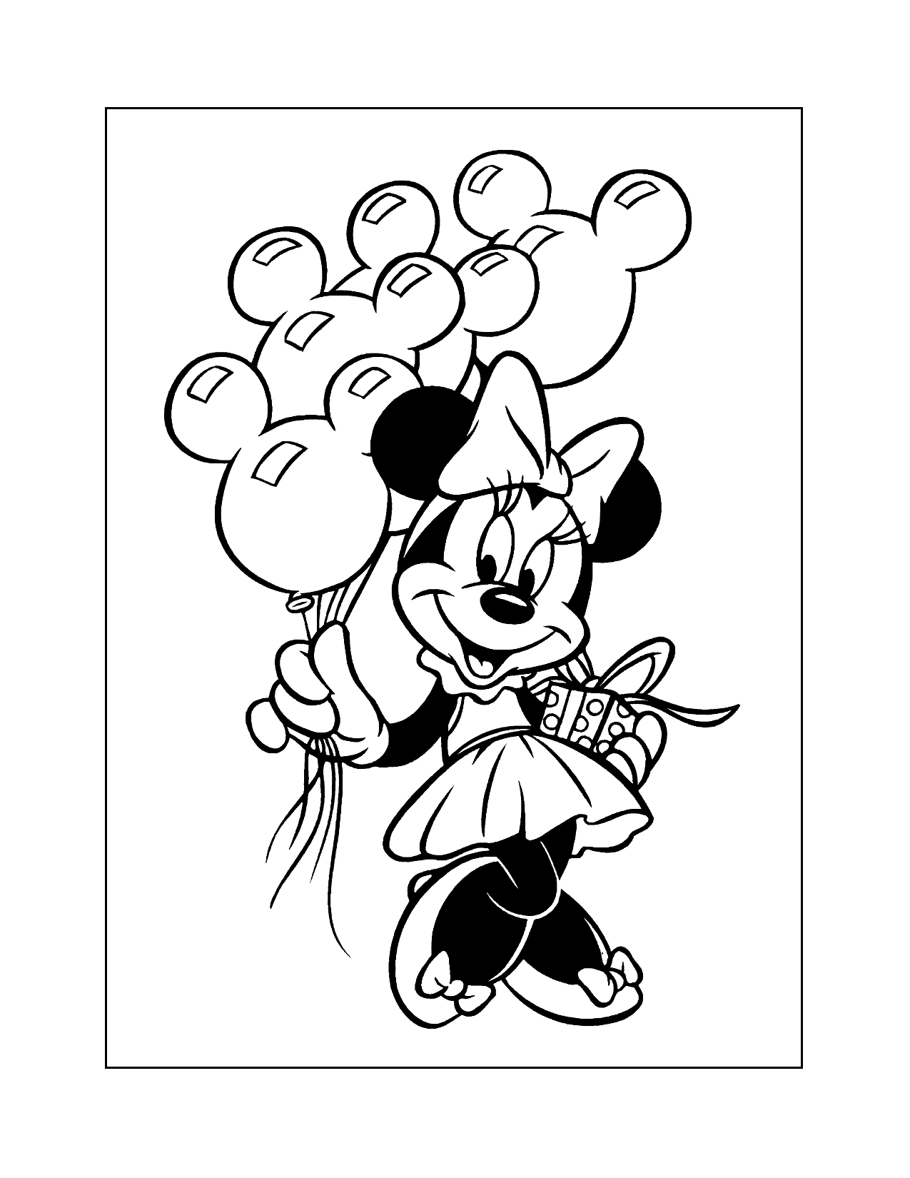 Minnie Mouse With Balloons Coloring Page