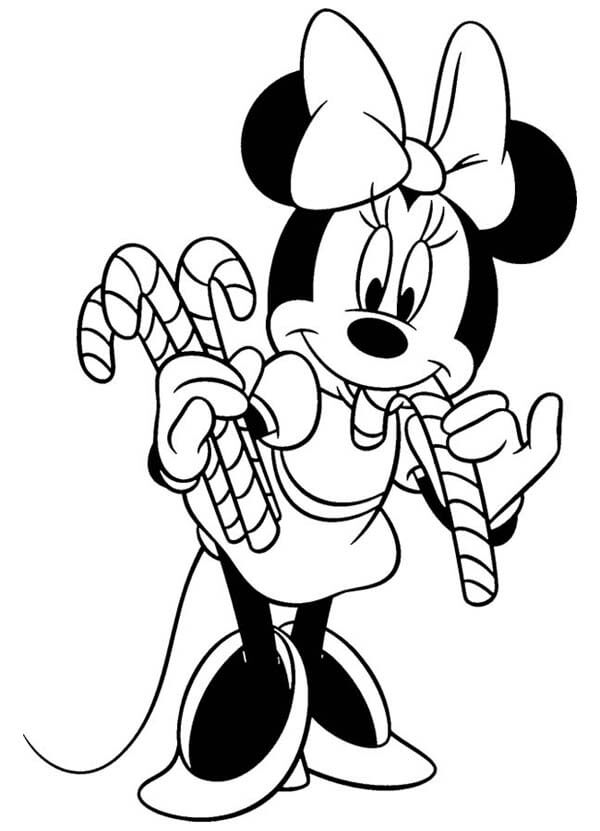 Minnie With Candy Canes Coloring Pages
