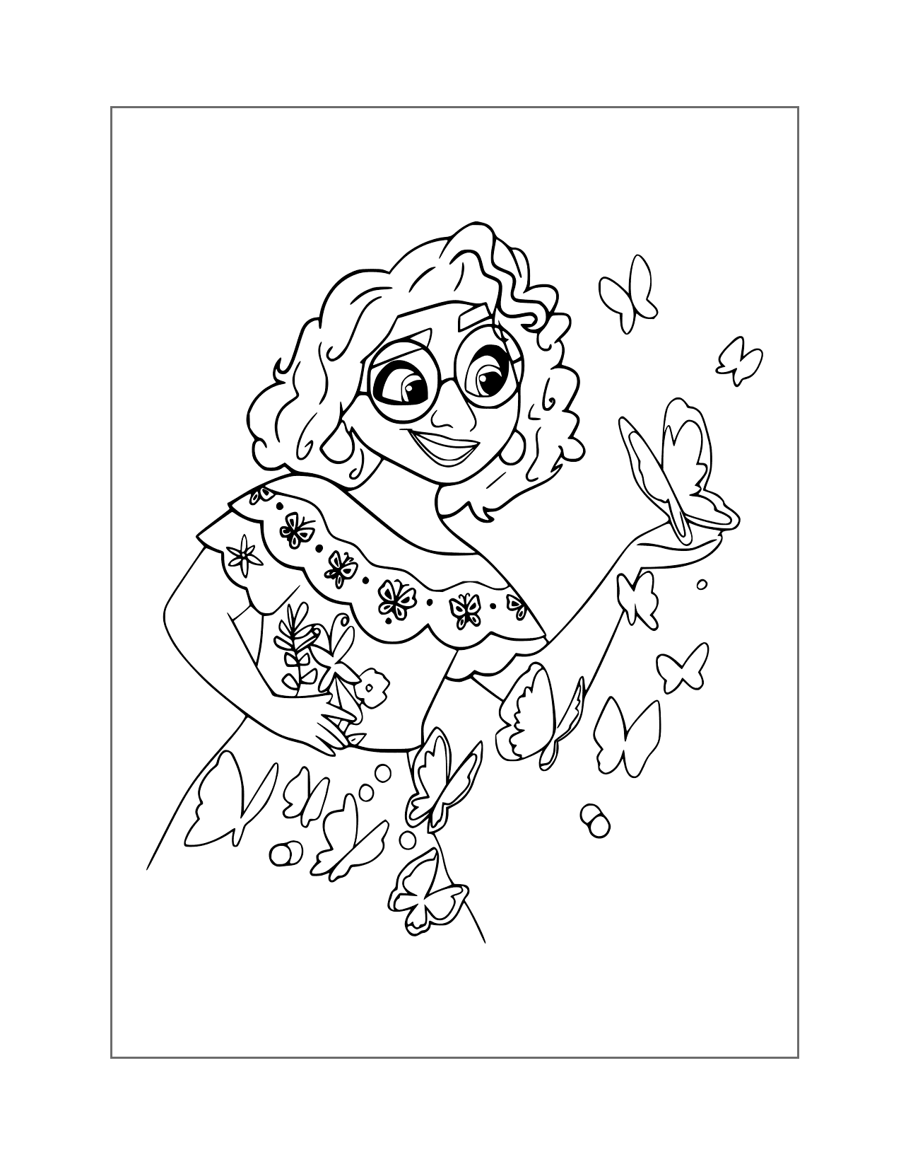 Mirabel And Butterfly Encanto Coloring Page