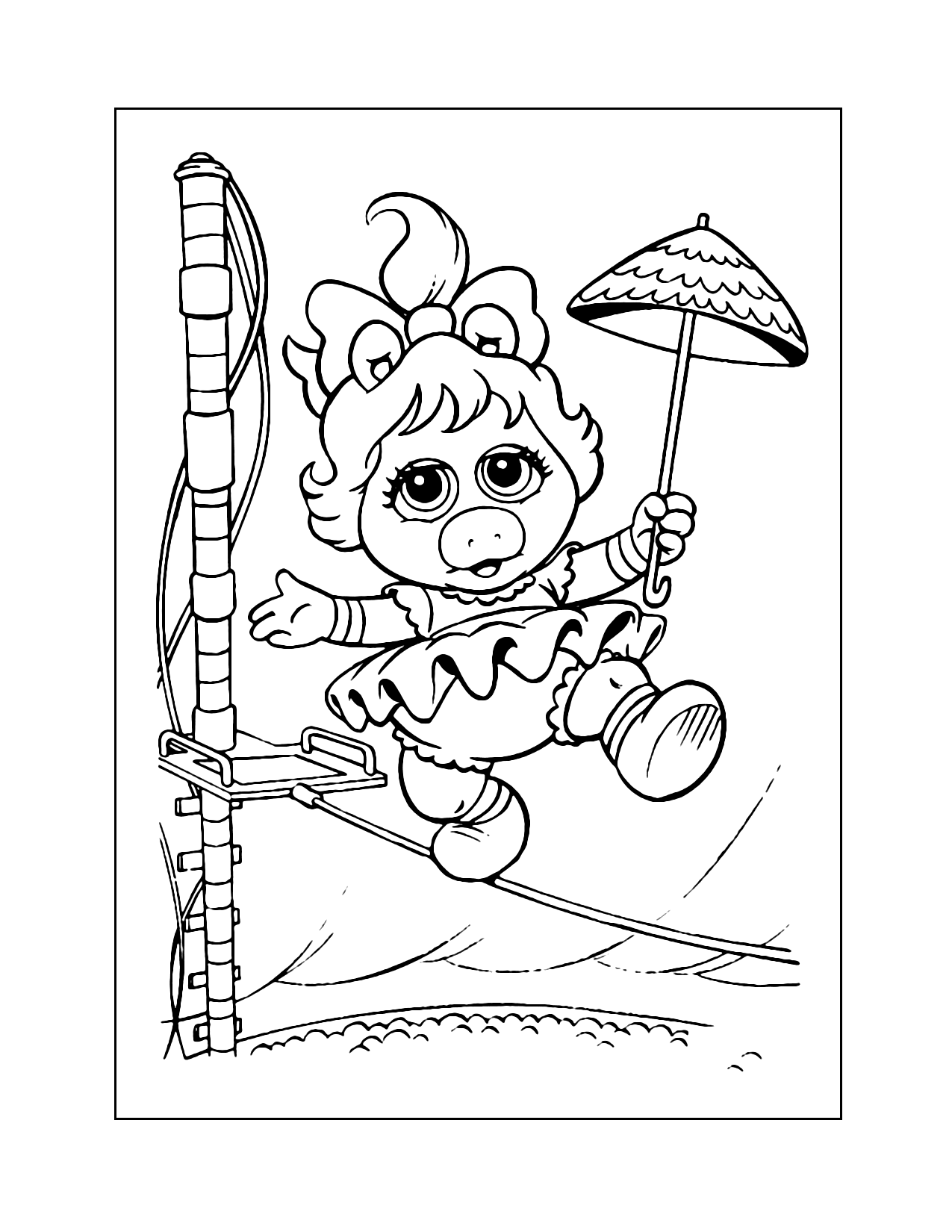 Miss Piggy Circus Tightrope Muppet Baby Coloring Page