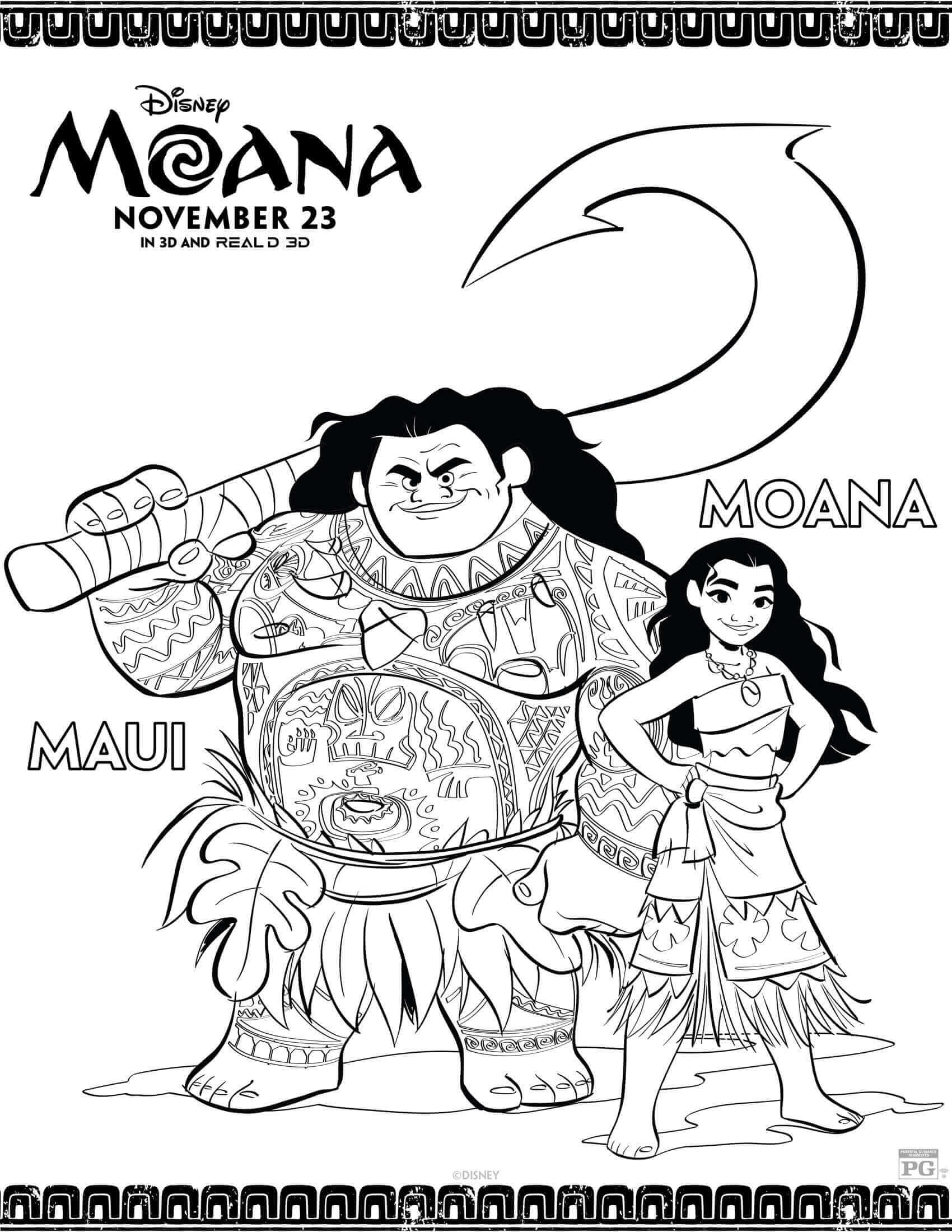 Moana And Maui Disney Coloring Pages