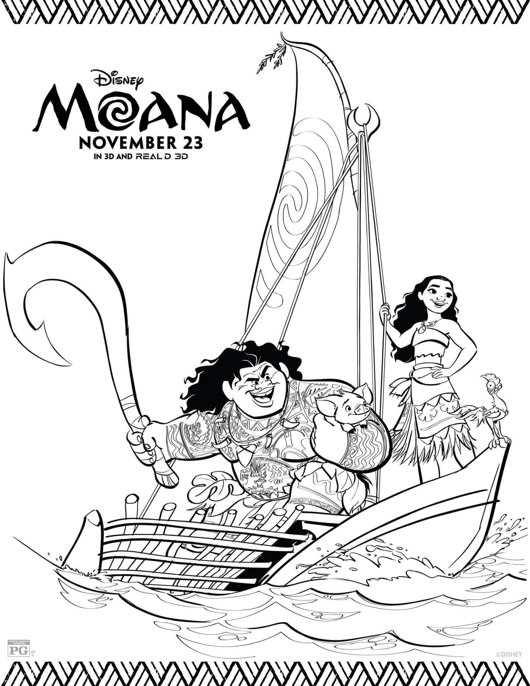 Moana And Maui Printable Disney Coloring Pages