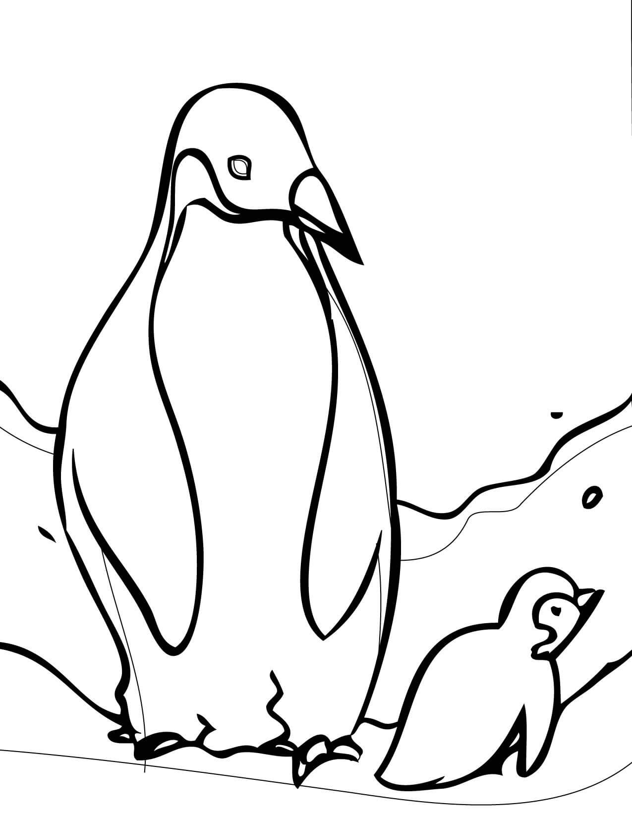 Mom and Baby Penguin Coloring Page