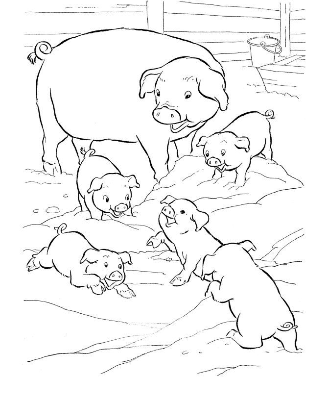 Mom And Baby Pigs Coloring Page
