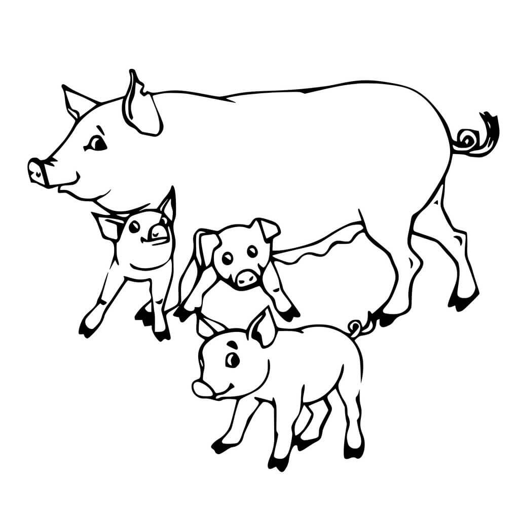 Mom And Baby Pigs Coloring Page2