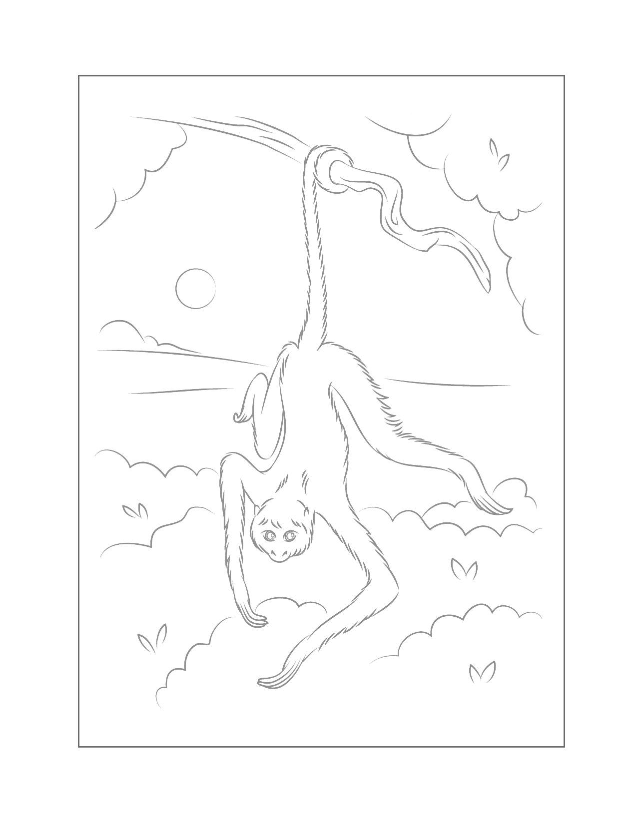 Monkey Hanging From Tree Traceable Coloring Page
