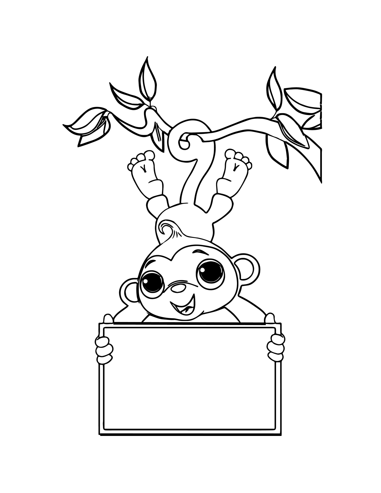 Monkey Holding Blank Sign Coloring Page