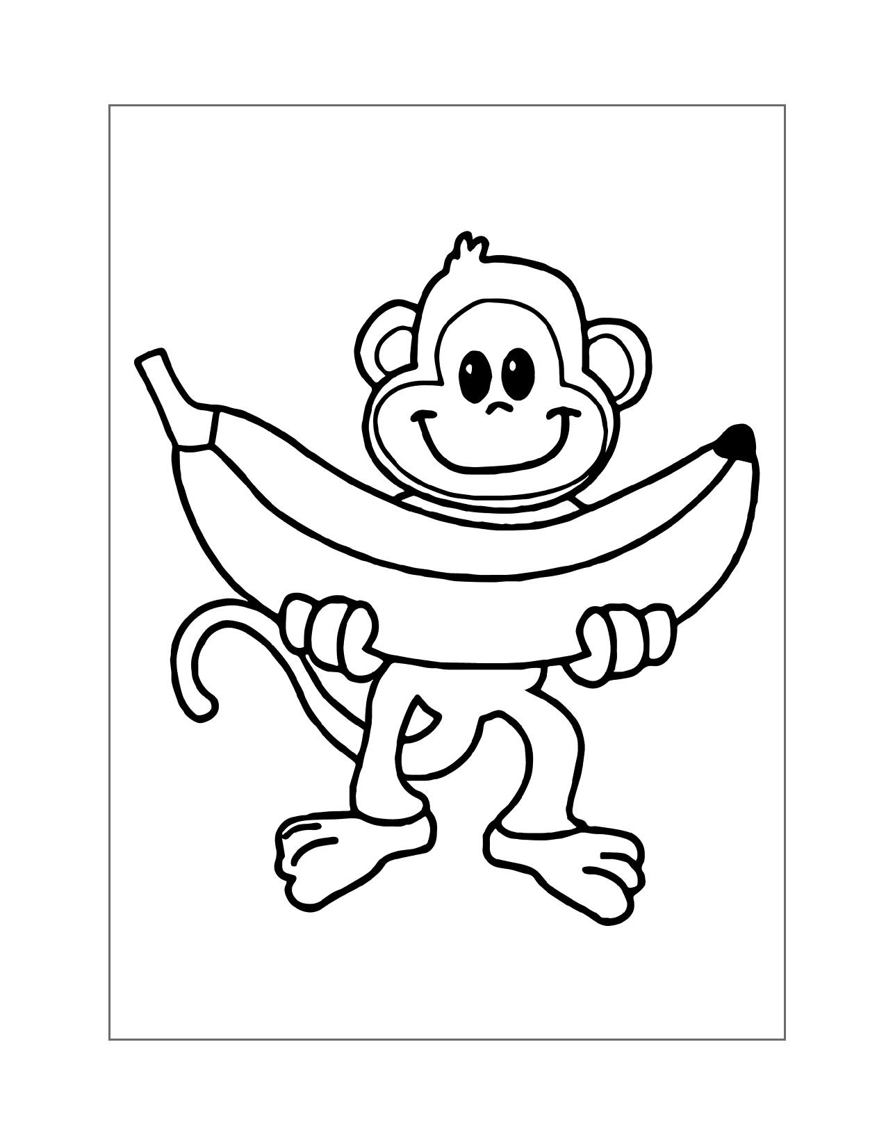 Monkey With Banana Coloring Page