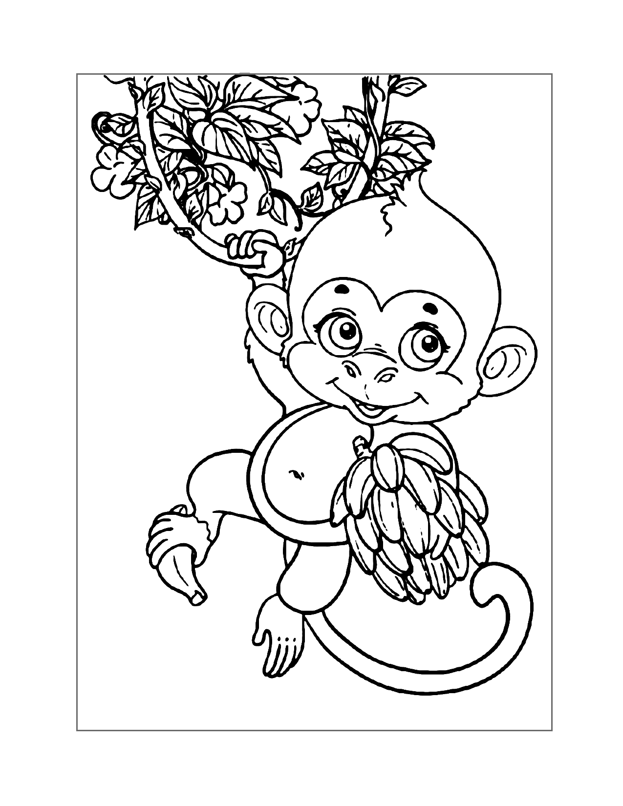 Monkey With A Bunch Of Bananas Coloring Page