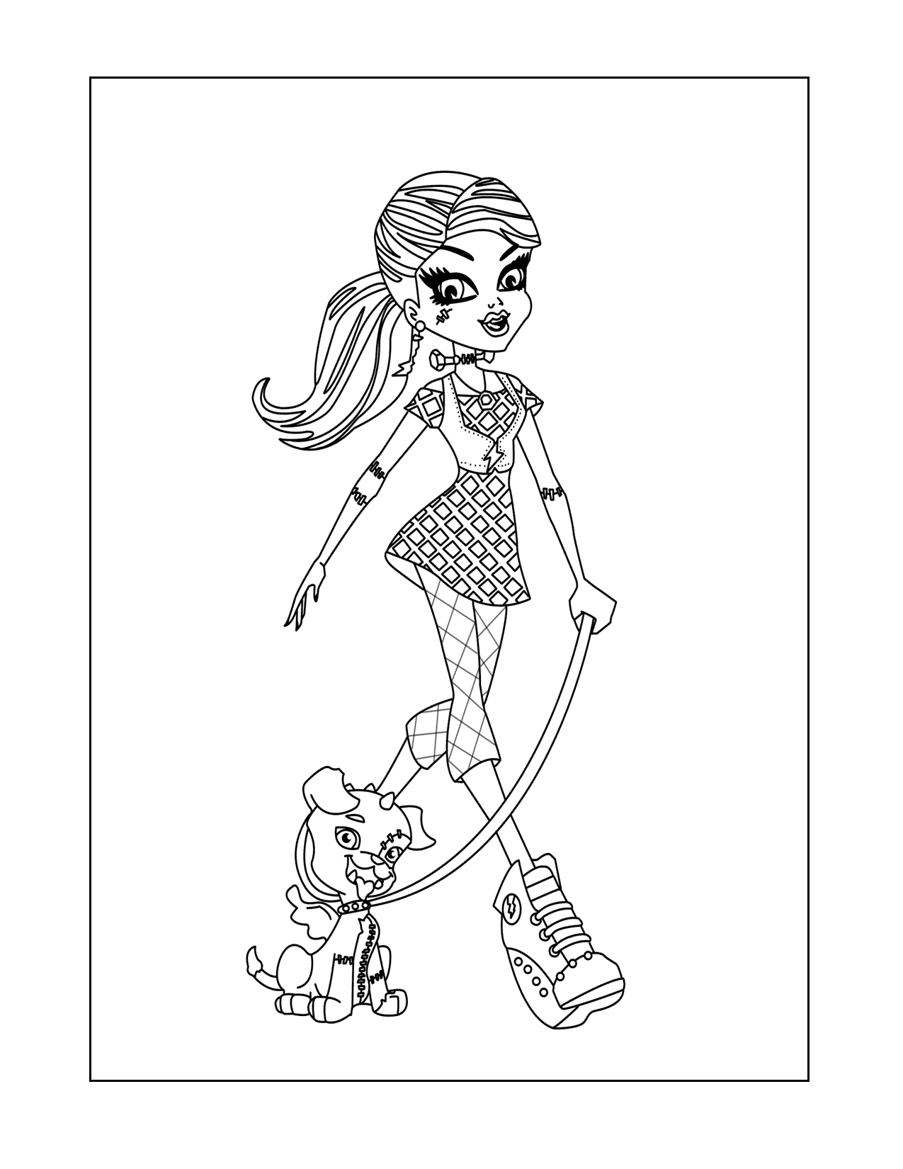 Monster High Girl Walking Dog Coloring Pages