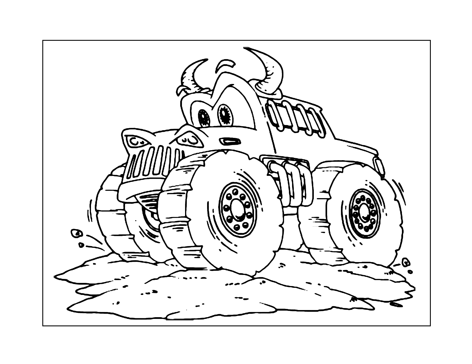Monster Truck With Eyes And Horns Coloring Page