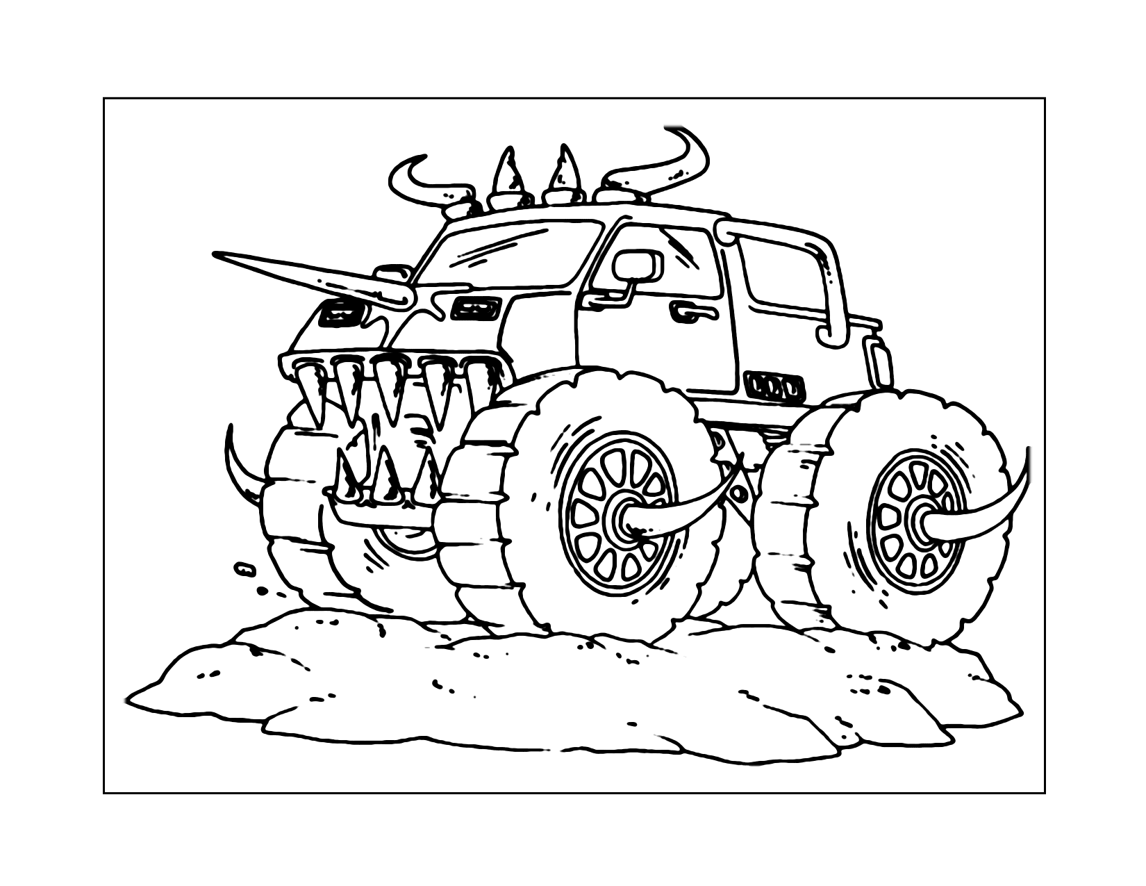 Monster Truck With Teeth And Horns Coloring Page